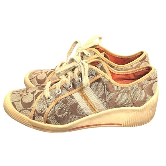 Coach Canvas Logo Wedge Sneakers Shoes 7.5 - Picture 1 of 7